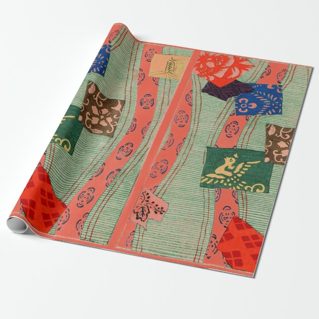 Papel de regalo con estampado de grabado en madera (Desenrollado)