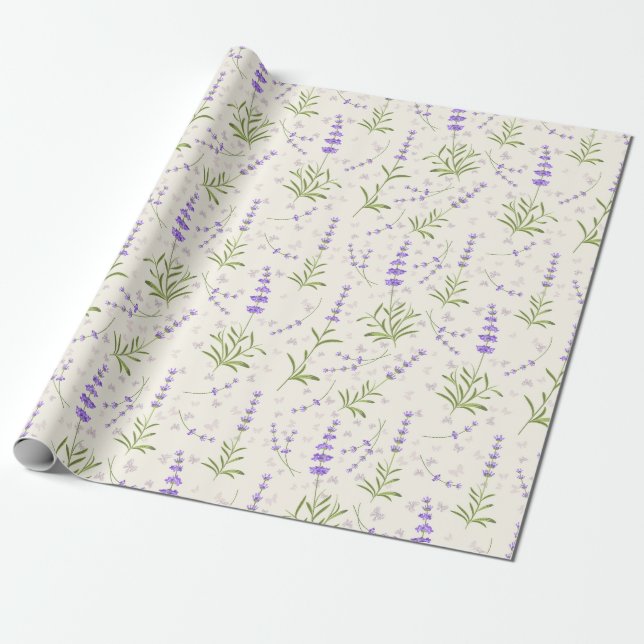 Papel de regalo con estampado de lavanda (Desenrollado)