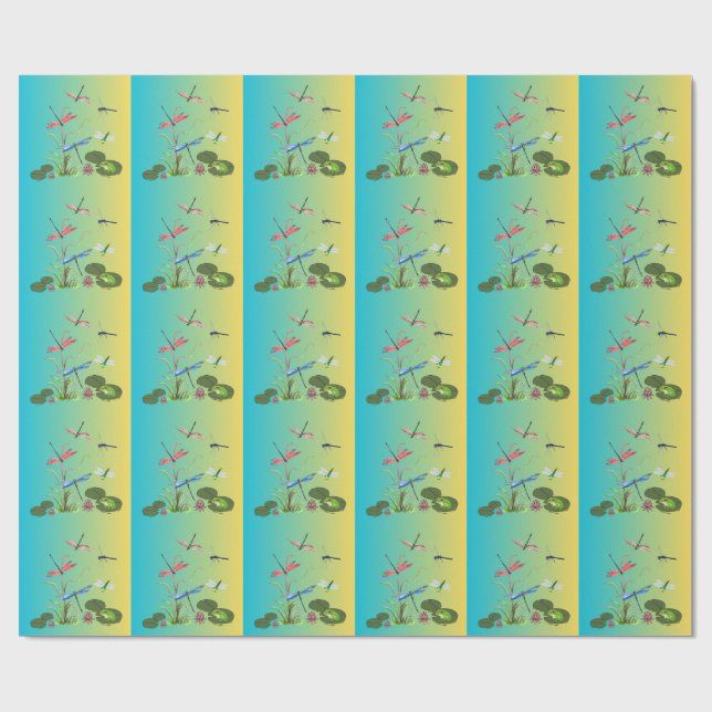 Papel de regalo con estampado de libélula y estanq (Superficie plana)
