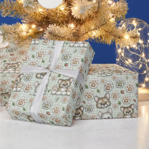 Papel de regalo con estampado de patas de gatito a