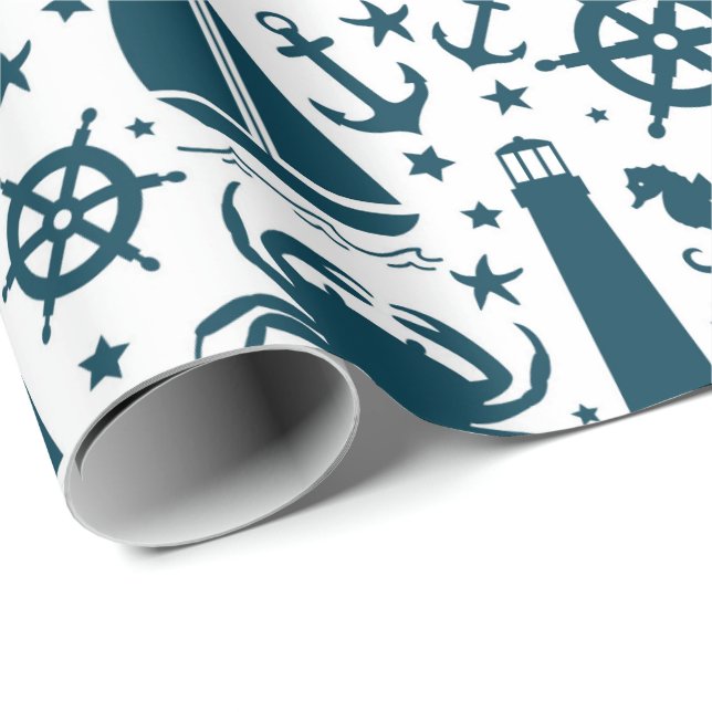 Papel de regalo con estampado de playa náutica (Esquina del rollo)