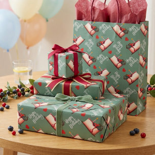 Papel de Regalo con Estampado de Tarta de Cumpleañ