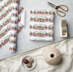 Papel de regalo con estampado floral coral y salmó