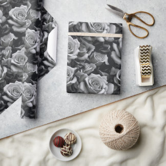 Papel de regalo con estampado floral de rosa en ne