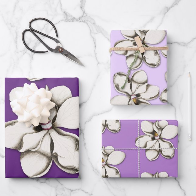 Papel de regalo con flores de magnolia del sur (Anverso)