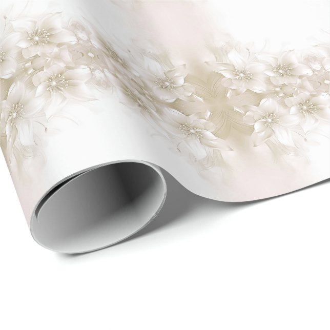 Papel de Regalo con Flores de Marfil Elegantes Bla (Esquina del rollo)