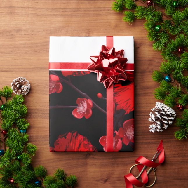 papel de regalo con flores rojas (Regalo de vacaciones)