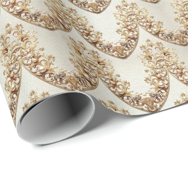 Papel de Regalo con Floritura Dorada Ornamentada (Esquina del rollo)