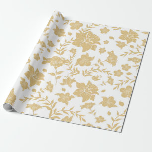 Papel de regalo con fondo blanco y acentos dorados
