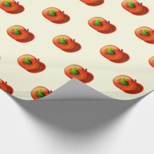 Papel de Regalo con Gusano Feliz en Manzana