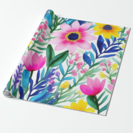 Papel de regalo con hermosas flores y pájaros colo
