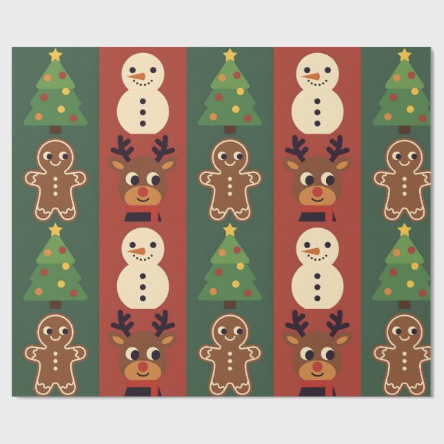 Papel de regalo con iconos navideños lindos (Superficie plana)