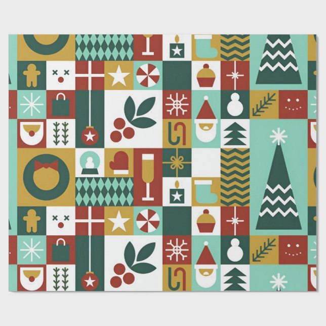✨ Papel de regalo con iconos navideños para regalo (Superficie plana)
