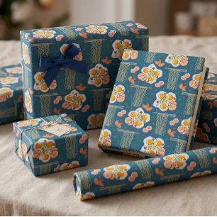 Papel de regalo con ilustración de comida asiática