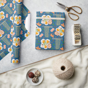 Papel de regalo con ilustración de comida asiática