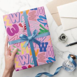 Papel de regalo con la letra del alfabeto W - Rosa