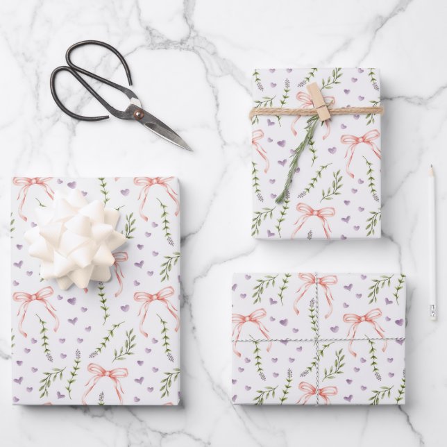 Papel de regalo con lazos rosas, regalo de cumplea (Anverso)