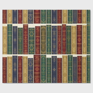 Papel de regalo con lomos de libros antiguos