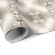 Papel de Regalo con Marco Floral Blanco Ornamentad