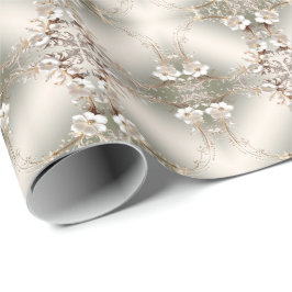Papel de Regalo con Marco Floral Blanco Ornamentad