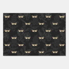 Papel de regalo con mariposa gótica y encaje