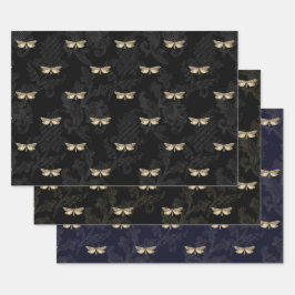 Papel de regalo con mariposa gótica y encaje