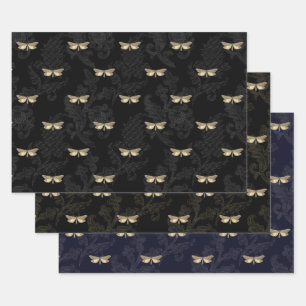 Papel de regalo con mariposa gótica y encaje