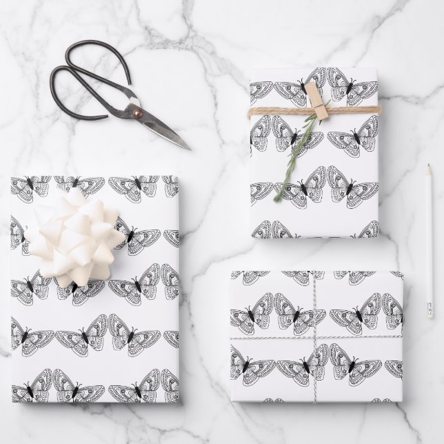 Papel de regalo con mariposas negras de encaje (Anverso)