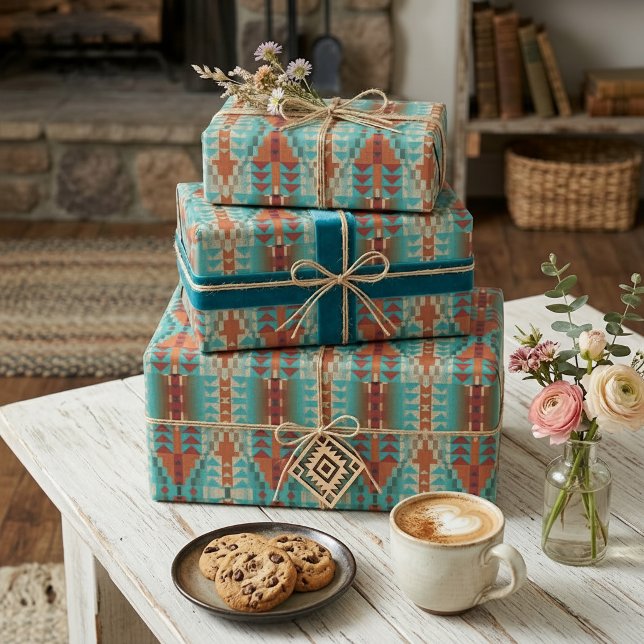 Papel de regalo con mosaico de aqua turquesa naran (Subido por el creador)