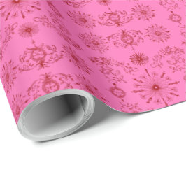 Papel de regalo con motivo rojo sobre rosa