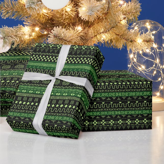 Papel de regalo con patrón africano verde y negro (Vacaciones)