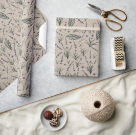 Papel de regalo con patrón botánico de lavanda