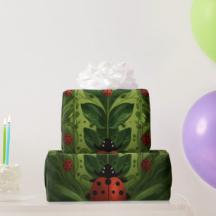 Papel de regalo con patrón botánico y mariquita li