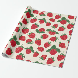 Papel de regalo con patrón clásico de fresa roja
