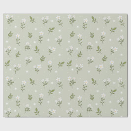 Papel de regalo con patrón continuo de flores blan