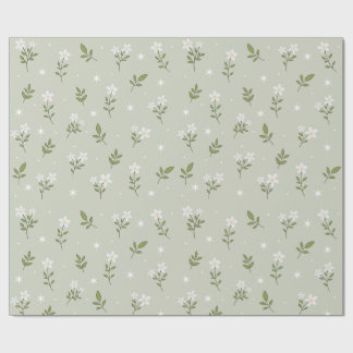 Papel de regalo con patrón continuo de flores blan