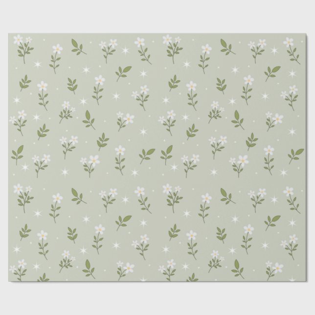 Papel de regalo con patrón continuo de flores blan (Costura)