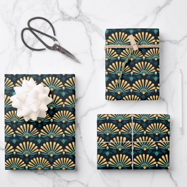 Papel de regalo con patrón de abanico Art Deco (Anverso)