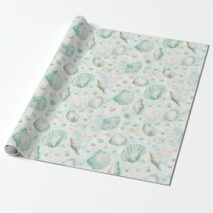 Papel de regalo con patrón de acuarela de conchas