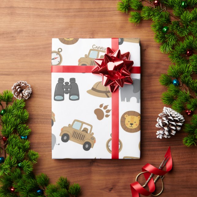 Papel de regalo con patrón de adorables animales d (Regalo de vacaciones)