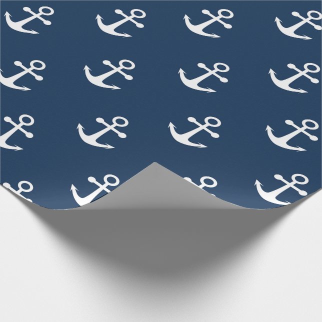 Papel de regalo con patrón de ancla naval azul mar (Esquina)
