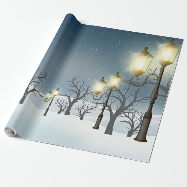 Papel de regalo con patrón de bosque invernal (Desenrollado)