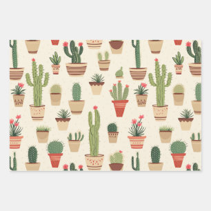 Papel de regalo con patrón de cactus caprichoso en