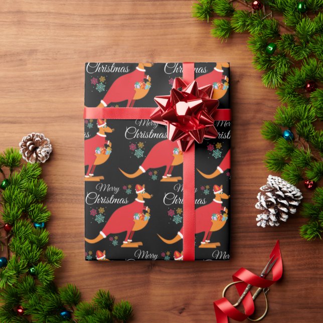 Papel de regalo con patrón de canguro Feliz Navida (Regalo de vacaciones)
