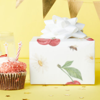 Papel de regalo con patrón de cereza en acuarela