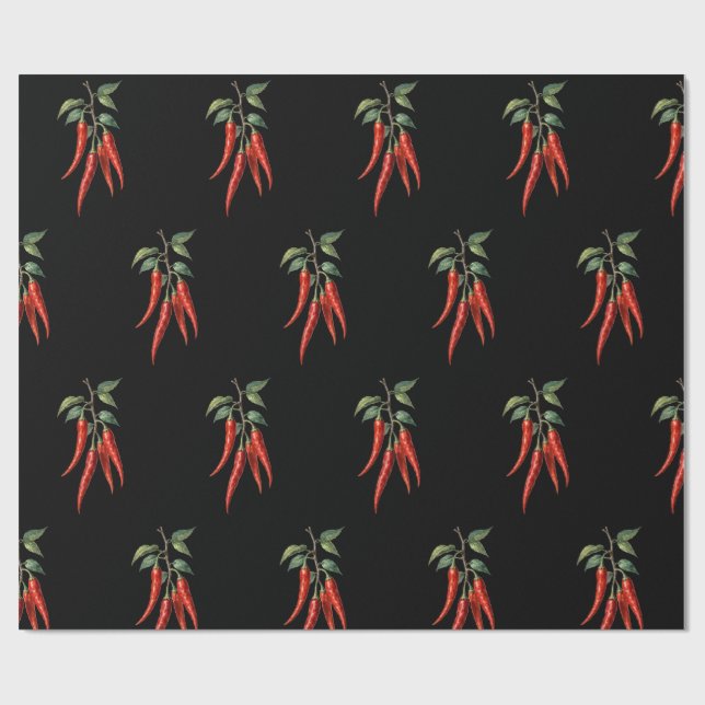 Papel de regalo con patrón de chile rojo picante (Superficie plana)
