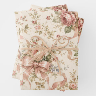 Papel de regalo con patrón de cinta floral vintage