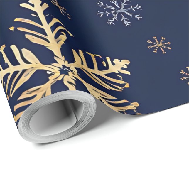 Papel de Regalo con Patrón de Copo de Nieve Dorado (Esquina del rollo)
