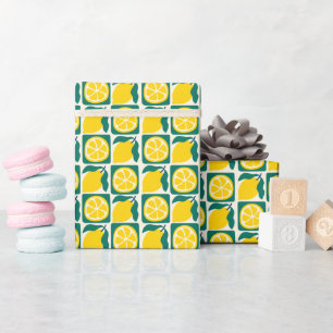 Papel de regalo con patrón de cuadros de limón mod