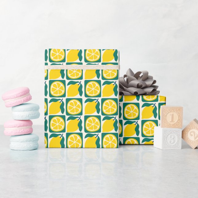Papel de regalo con patrón de cuadros de limón mod (Baby Shower)